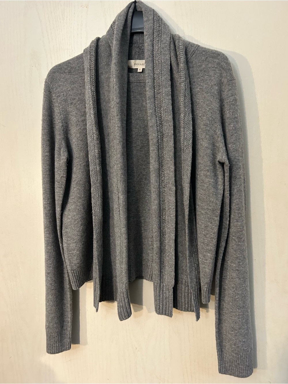 INHABIT Women’s M Gray Wool Cashmere Sweater Attached Scarf Wrap Neck